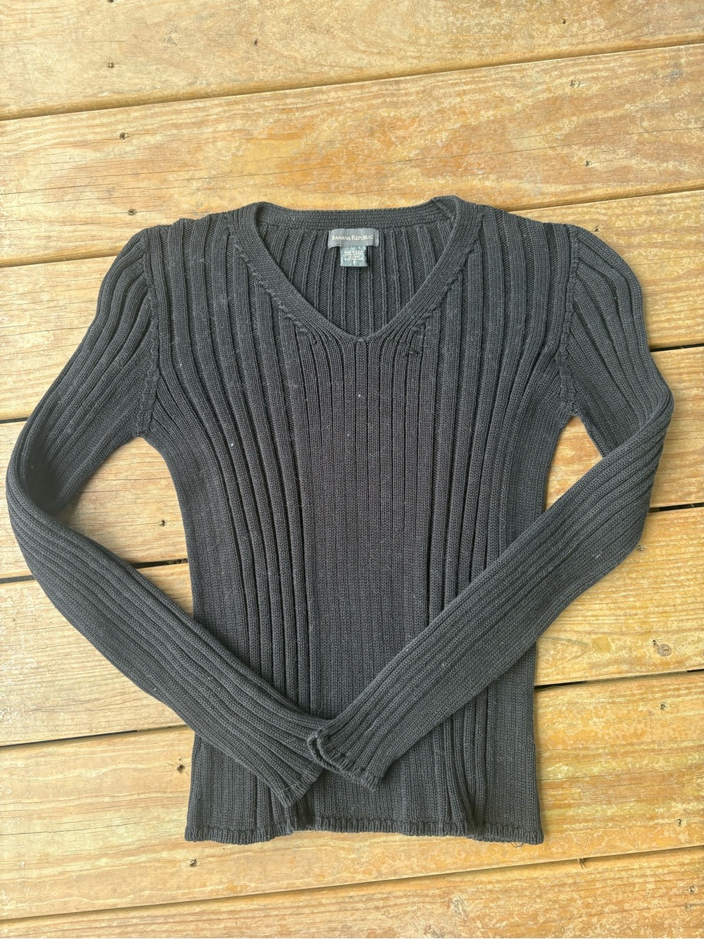 Banana Republic Black Ribbed V-Neck Sweater